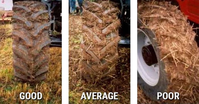 Examples of agglomerated soil between the tyre bars