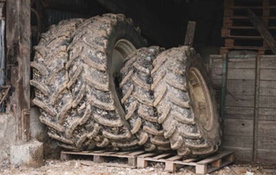 Tyres on their sidewalls, are stored standing up