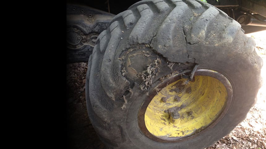 Worn tractor tyres